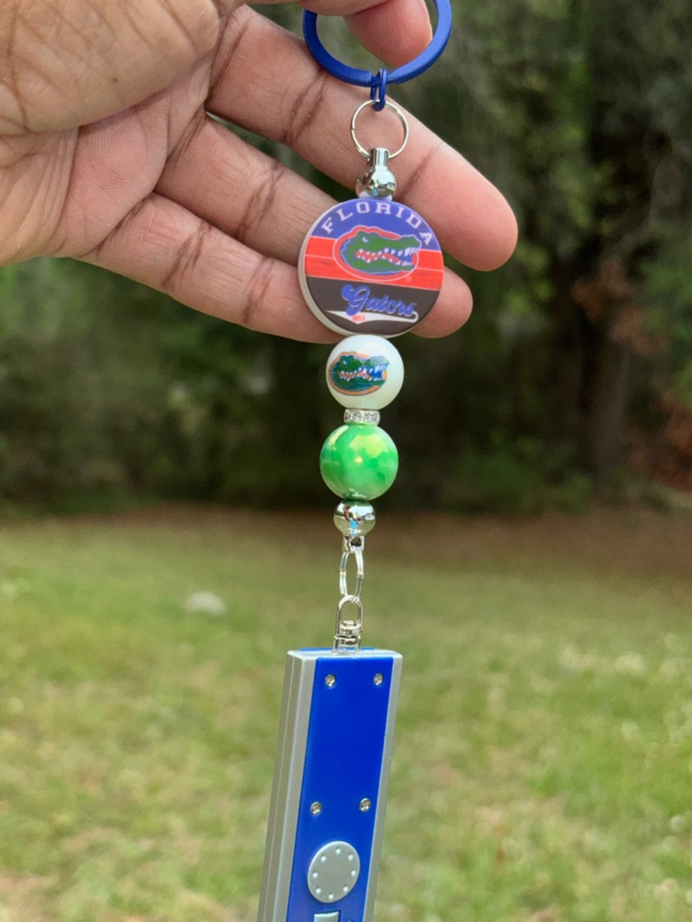 Blue Beaded Keychain with Flashlight